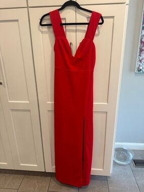 Lulu's Bold Red V-Neck Maxi Dress with Side Slit